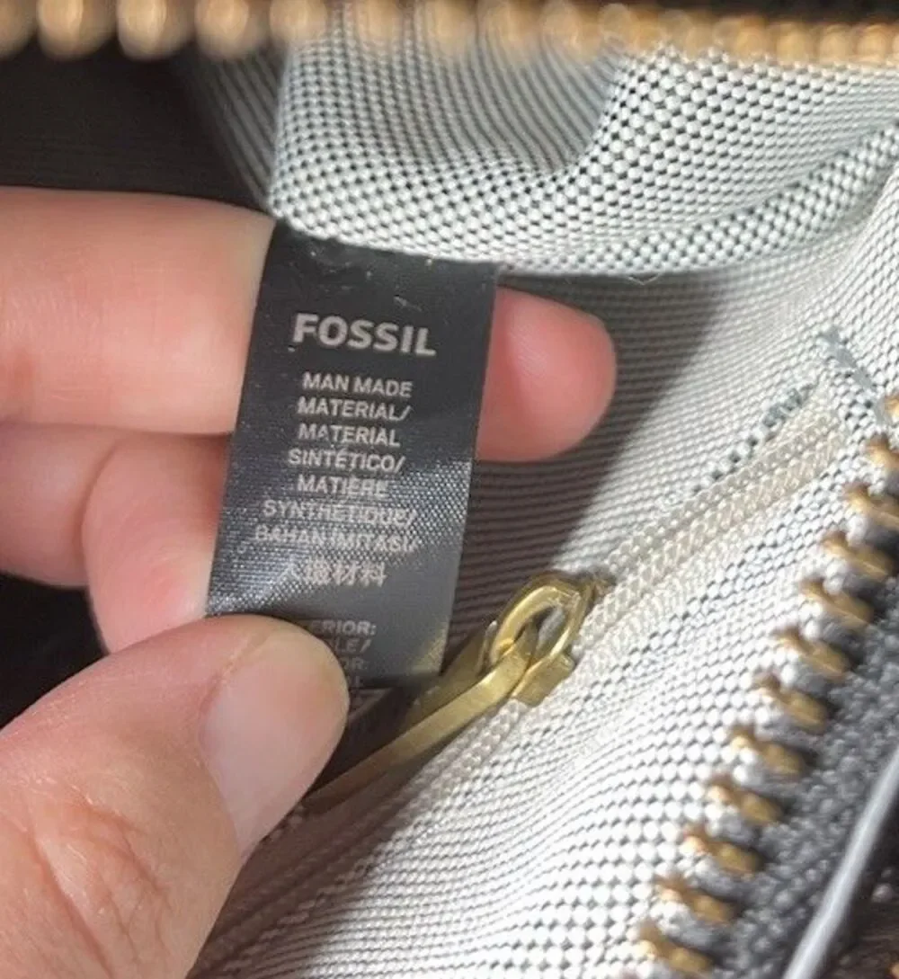 Fossil Black White Geometric Shoulder Bag Key Charm Zip Closure Inner Pockets